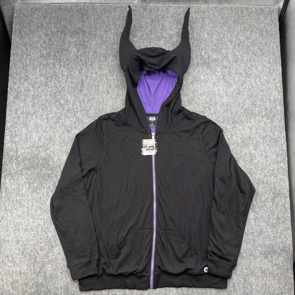 Disney Villains Maleficent Hoodie 2XL Black Horned Zip Up Sleeping Beauty